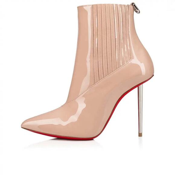 Christian Louboutin Epic Boot 100 Nude Patent Stiletto Heel Ankle Bootie 38.5 - Picture 7 of 11